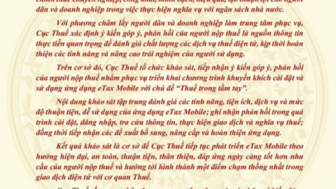 Cục Thuế lấy ý kiến người dân để nâng cấp ứng dụng eTax Mobile