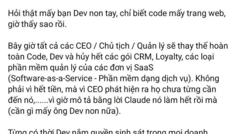 Sếp Việt khoe dùng Claude AI thay thế lập trình viên chỉ tốn 500.000 nhận cái kết ngậm ngùi