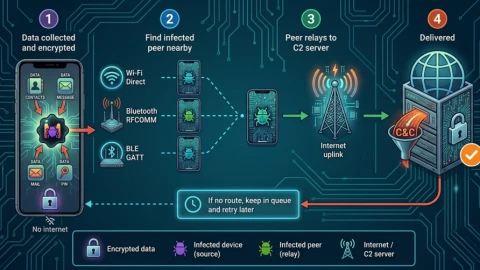 Ngắt internet vẫn bị đánh cắp dữ liệu, Manic biến thiết bị nhiễm mã độc lân cận thành 'trạm chuyển phát' di động
