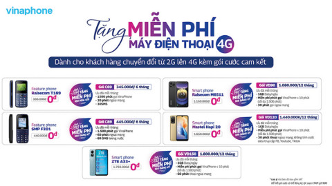 VinaPhone tung ra 5 gói cước miễn phí điện thoại 4G