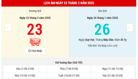 Ngày 23 tháng 2 năm 2025 là ngày tốt hay xấu? Lịch vạn niên ngày 23/2/2025, ngày 26/1 Ất Tỵ, Câu Trần Hắc Đạo, kị chôn cất, tránh xuất hành