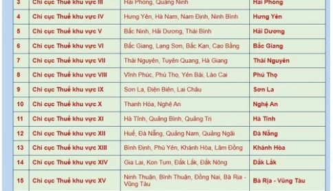 Trụ sở và địa bàn quản lý của 20 Chi cục Thuế khu vực MỚI