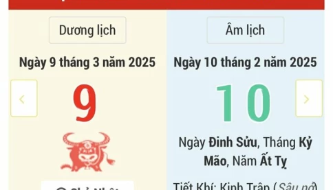 Ngày 9 tháng 3 năm 2025 là ngày tốt hay xấu? Lịch vạn niên ngày 9/3/2025, ngày 10/2 âm lịch Ất Tỵ, ngày Câu Trân Hắc Đạo