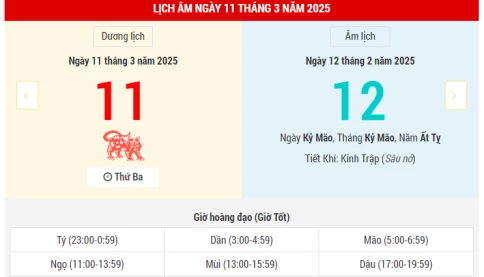 Ngày 11 tháng 3 năm 2025 là ngày tốt hay xấu? Lịch vạn niên ngày 11/3/2025, ngày 12/2 âm lịch Ất Tỵ, ngày Minh Đường Hoàng Đạo