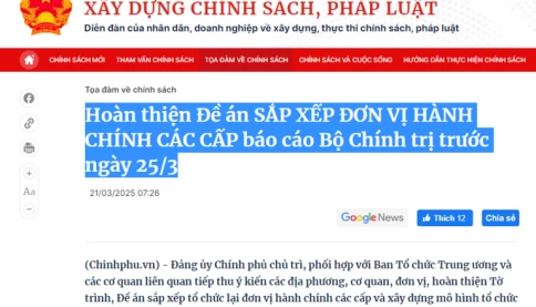 Tuần sau phải báo cáo Bộ Chính trị Đề án SẮP XẾP ĐƠN VỊ HÀNH CHÍNH CÁC CẤP, trước ngày 25/3