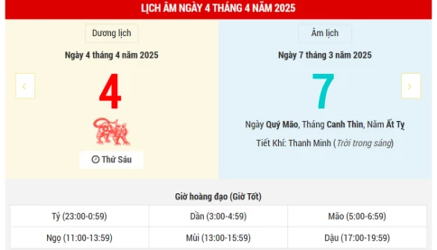 Ngày 4 tháng 4 năm 2025 là ngày tốt hay xấu? Lịch vạn niên ngày 4/4/2025, ngày 7/3 âm lịch Ất Tỵ, Tiết Thanh minh năm 2025, Câu Trần Hắc Đạo