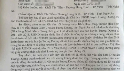 Khổ thật không phải vừa: Một chủ nhà hàng viết đơn đòi chủ tịch huyện trả 44 triệu tiền cơm tiếp khách