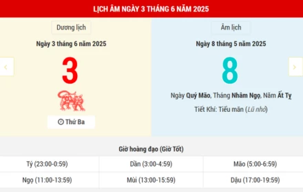 Ngày 3 tháng 6 năm 2025 là ngày tốt hay xấu? Lịch vạn niên ngày 3/6/2025, ngày 8/5 âm lịch Ất Tỵ, Ngọc Đường Hoàng Đạo, cầu tài được tài