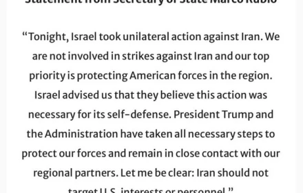 Ngoại trưởng Hoa Kỳ vừa ra tuyên bố về việc Israel tấn công Iran
