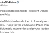 Chính phủ Pakistan đề nghị trao giải Nobel Hòa bình cho Trump