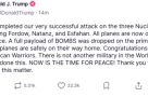 Tổng thống Trump: Mỹ đã không kích ba cơ sở hạt nhân Iran