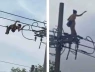 Người phụ nữ có biểu hiện bất thường 'diễn xiếc' trên dây điện