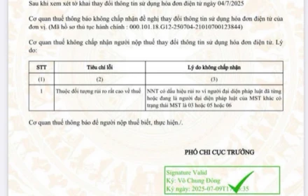 Bị thuế từ chối đề nghị thay đổi thông tin sử dụng hóa đơn điện tử vì sếp có công ty cũ rủi ro
