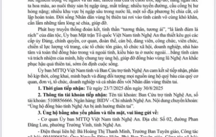 MTTQ Việt Nam tỉnh Nghệ An kêu gọi ủng hộ đồng bào bị thiệt hại do bão Wipha