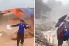 Gió lốc kinh hoàng xảy ra ở tâm lũ Nghệ An, bụi bay mù mịt, người dân hoảng loạn bỏ chạy