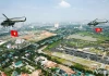 Khoảnh khắc dàn trực thăng kéo cờ bay qua các biểu tượng của Hà Nội