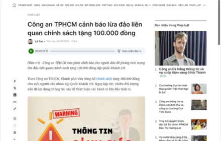Công an TPHCM cảnh báo lừa đảo liên quan chính sách tặng 100.000 đồng