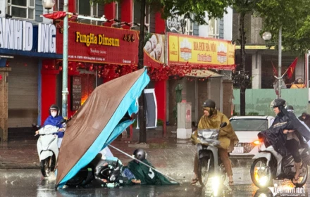 Bão số 10 Bualoi gây mưa kèm gió lớn ở Hà Nội, người đi đường ngã nhào