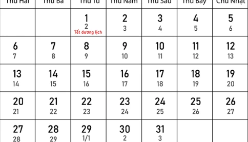 Lịch nghỉ Tết Dương lịch 2025