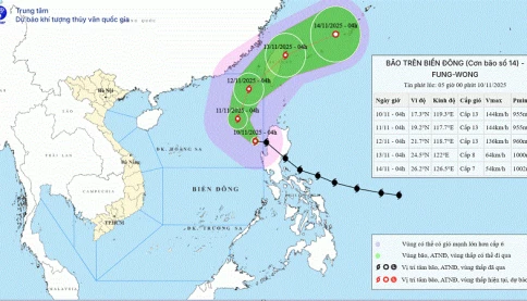 Siêu bão Phượng Hoàng (Fung Wong) vào Biển Đông giật cấp 16, gây sóng biển cao đến 10m