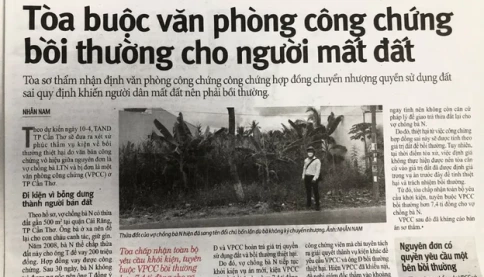 1 văn phòng công chứng phải bồi thường cho người mất đất hơn 7,4 tỉ đồng