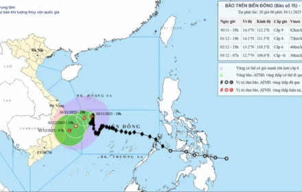 Tin mới nhất về bão số 15 KOTO: vẫn mạnh cấp 9, ít dịch chuyển, vùng biển Gia Lai - Khánh Hoà rủi ro thiên tai