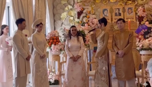 Diễn viên, doanh nhân Thủy Tiên, vợ tỷ phú Johnathan Hạnh Nguyễn dặn dò con gái trong lễ cưới