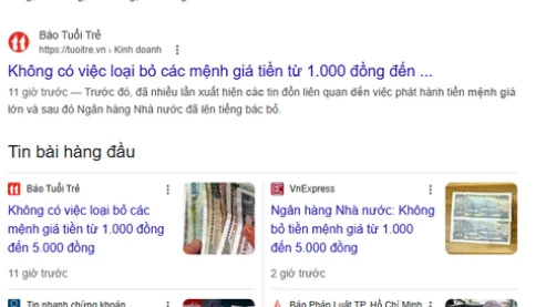 Bỏ tiền mệnh giá 1000 và 5000 đồng là tin thất thiệt