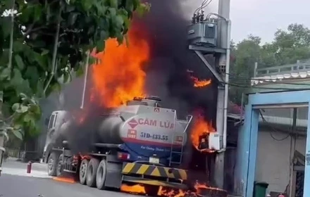 Tổng kho Xăng dầu Nhà Bè lên tiếng về vụ cháy xe bồn chở xăng M95 ở TPHCM