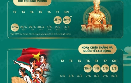 Nghỉ lễ Giỗ Tổ Hùng Vương, 30/4-1/5 bao nhiêu ngày?