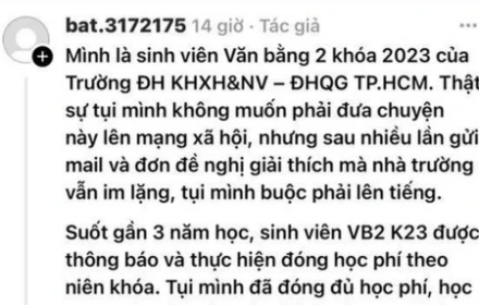 Thực hư chuyện sinh viên phản ánh phải đóng thêm 15 triệu đồng mới được nhận bằng củaTrường Đại học Khoa học Xã hội và Nhân văn TPHCM