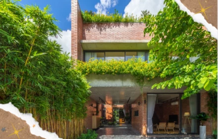 Tuyệt tác căn nhà kết hợp gạch đỏ với không gian vườn cây, mặt nước đan xen, nhìn vừa đẹp vừa xanh mát