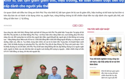 Bắt tạm giam giám đốc, hiệu trưởng, kế toán Trung tâm Trợ giúp xã hội tỉnh Phú Thọ chiếm đoạt tiền trợ cấp dành cho người yếu thế