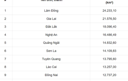 Top 10 tỉnh rộng nhất Việt Nam sau khi sáp nhập