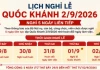 Toàn cảnh lịch nghỉ 2/9/2026: 5 ngày liên tiếp nhờ hoán đổi