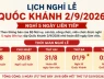 Toàn cảnh lịch nghỉ 2/9/2026: 5 ngày liên tiếp nhờ hoán đổi
