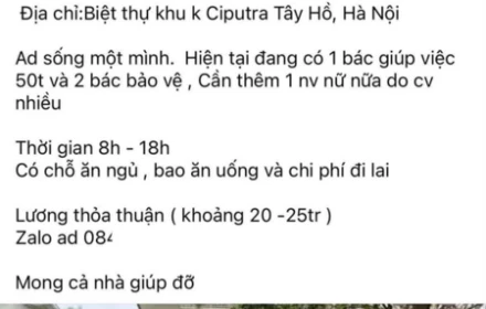 Một bài tuyển giúp việc đang gây sốt vì mức lương khiến nhiều công nhân văn phòng khóc thét 😅