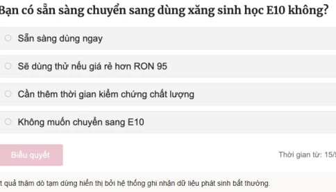 Báo VnExpress dừng hiển thị kết quả thăm dò Bạn có sẵn sàng chuyển sang dùng xăng sinh học E10 không?