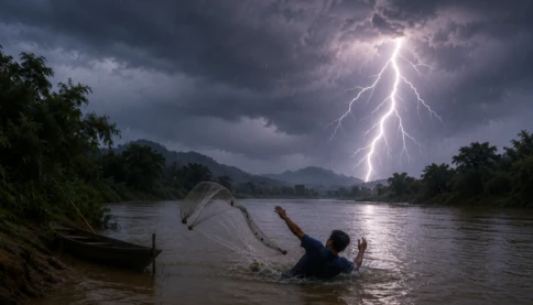 Mưa dông bất thường giữa mùa hè, người đàn ông bị sét đánh tử vong khi thả lưới trên sông
