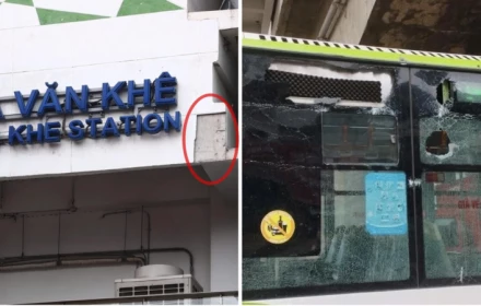 Vữa từ nhà ga metro Cát Linh - Hà Đông rơi trúng xe buýt BRT, Hà Nội Metro nói gì?