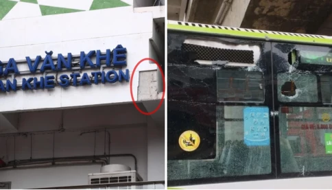 Vữa từ nhà ga metro Cát Linh - Hà Đông rơi trúng xe buýt BRT, Hà Nội Metro nói gì?