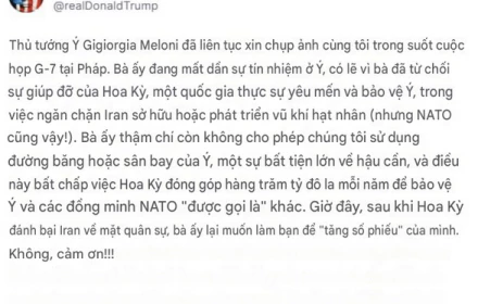 Tổng thống Trump lại vừa bêu xấu Thủ tướng Ý Meloni!