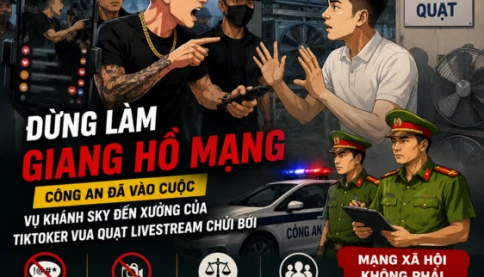Đừng làm "giang hồ mạng", công an đã vào cuộc vụ Khánh sky đến xưởng của tiktoker "vua quạt" livestream chửi bới