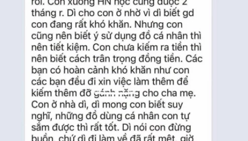 Tin nhắn của dì ruột cho cháu gây tranh cãi