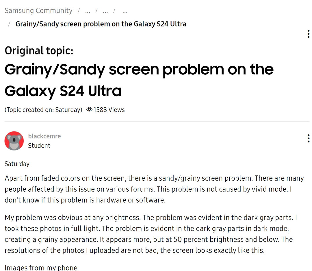 Flagship 1.300 USD của Samsung dính lỗi mới: màn hình Galaxy S24 Ultra nhiễu hạt, đục ngầu đầy sạn