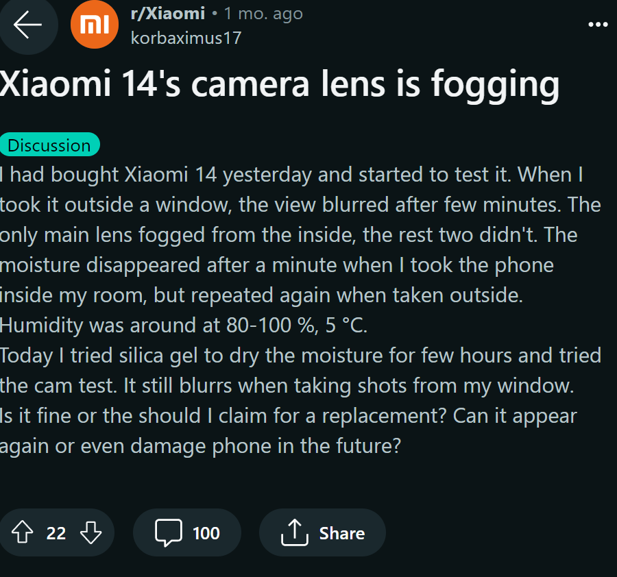 Người dùng Việt Nam tố Xiaomi 14 series bị đọng sương ở camera, đến cả nước ngoài cũng bị