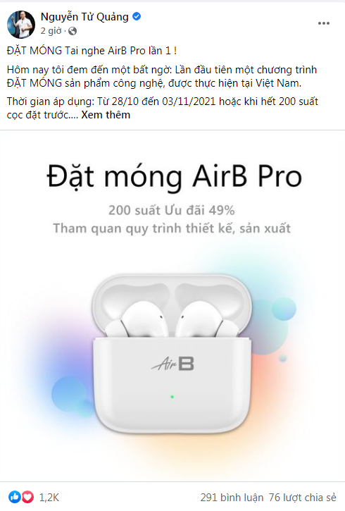 CEO Nguyễn Tử Quảng bất ngờ cho “đặt móng” tai nghe AirB Pro, mời đi thăm nhà máy