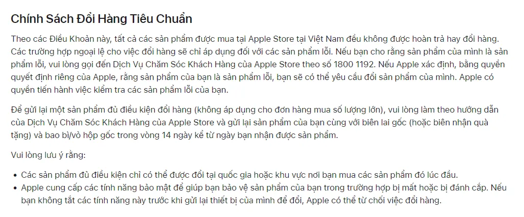 Người dùng không thể đổi trả hàng khi mua iPhone từ Apple Store Online Việt Nam