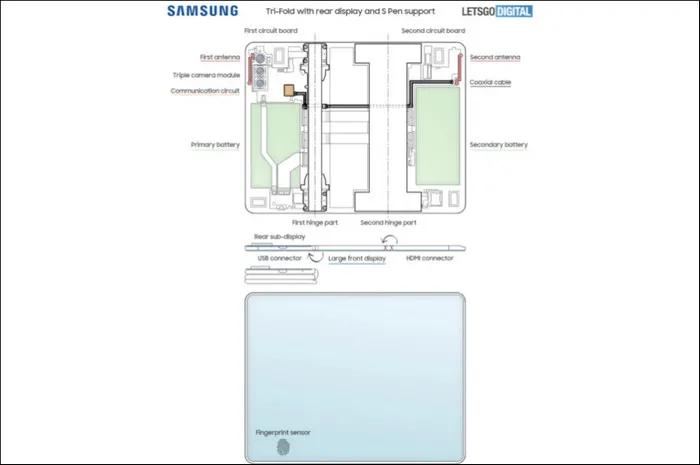 Điện thoại gập 3 của Samsung lộ diện, biến điện thoại thành máy tính bảng