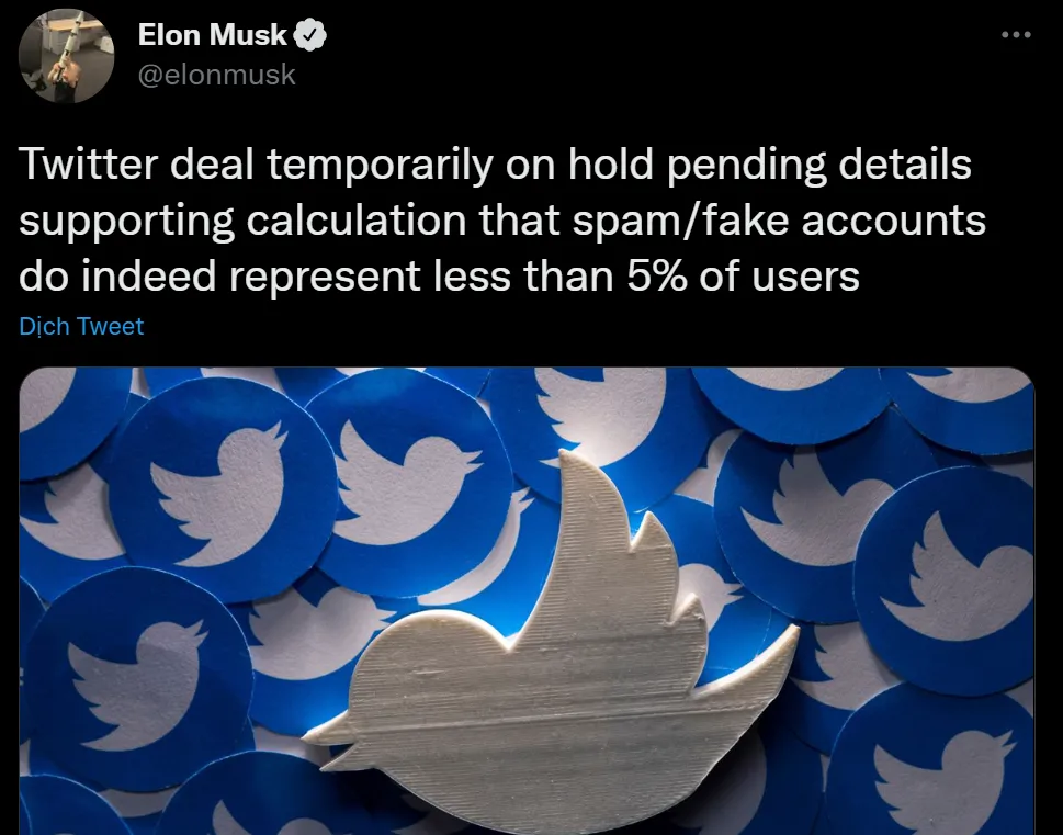 Bất ngờ chưa: Elon Musk thông báo tạm dừng việc mua Twitter